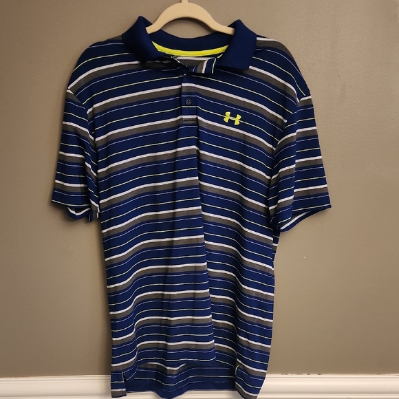 Under Armour Blue and White Striped Polo Shirt - Picture 1 of 9